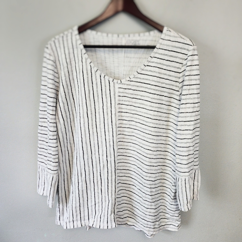 Escape By Habitat Clothes 100% Cotton White Striped Flared Top Size XL